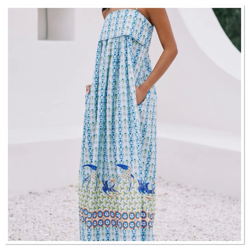 Anthropologie Floral Blue and Green Dress - Picture 2 of 10